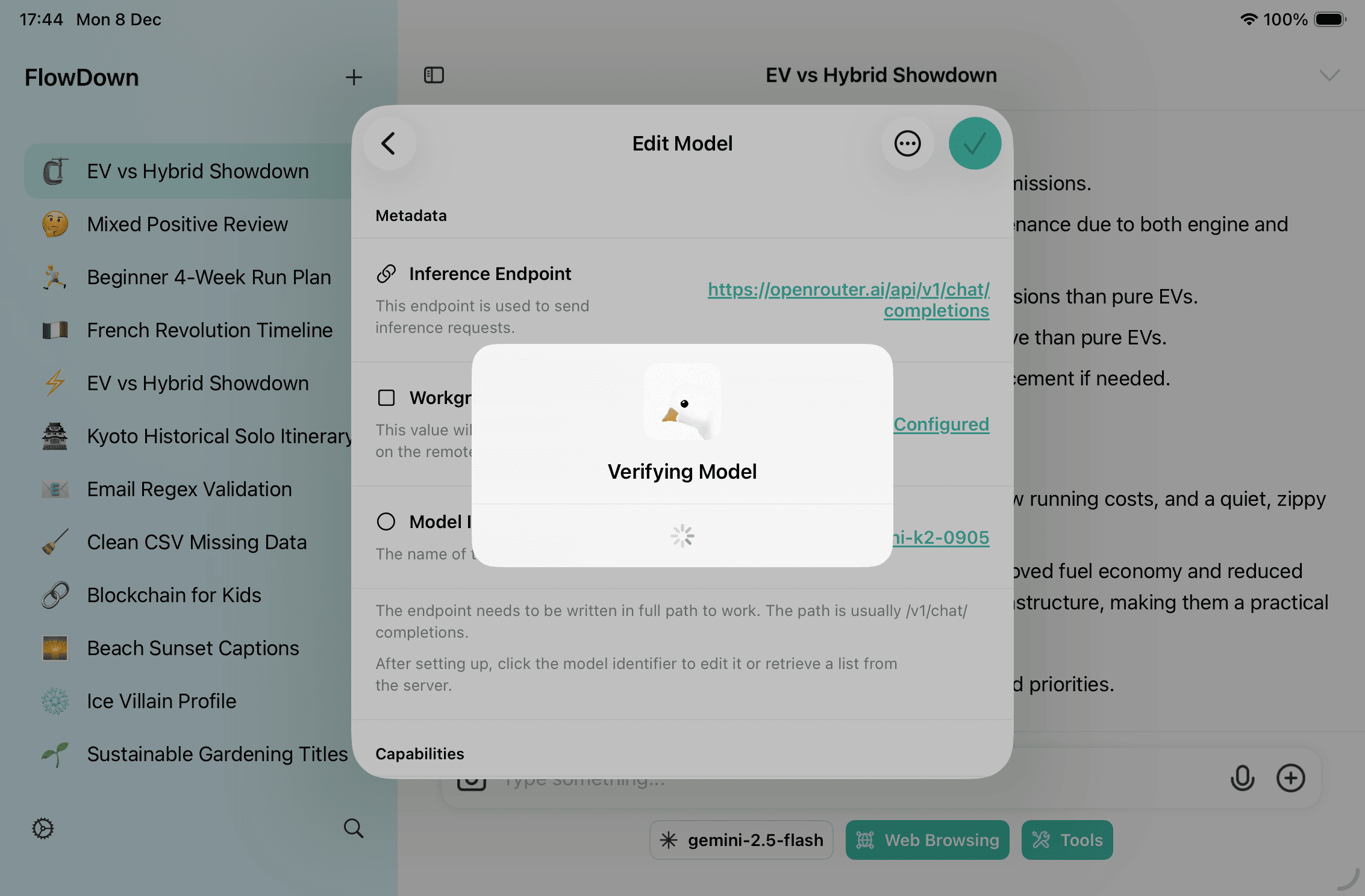 Verifying custom model connection